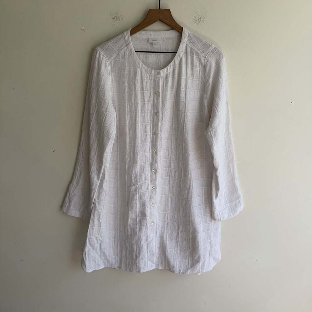 J. Jill Pure Jill Cotton Linen Textured Gauze Shirt Dress White Size M Cover Up